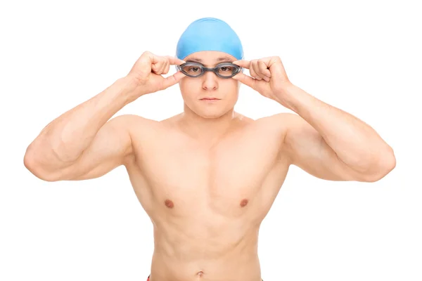 Schwimmer mit Badekappe und Schwimmbrille — Stockfoto