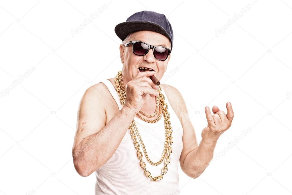 Senior rapper smoking a cigar