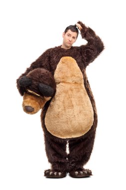 Confused man in bear costume clipart