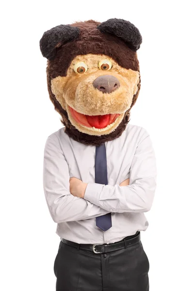 Empresario con corbata y máscara de oso — Foto de Stock