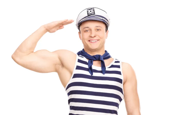 Male sailor standing straight and saluting — Stock Photo, Image