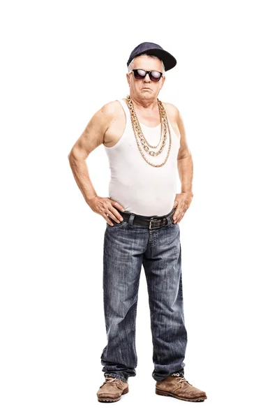 Senior man in hip-hop clothes — Stock Photo, Image