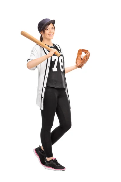 Young woman holding a baseball bat — Stock Photo, Image