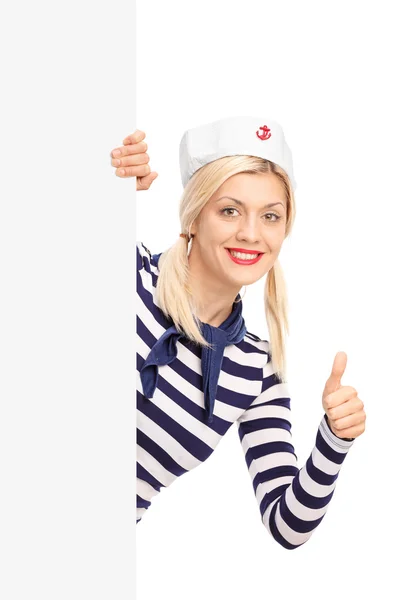 Female sailor giving a thumb up — Stock Photo, Image