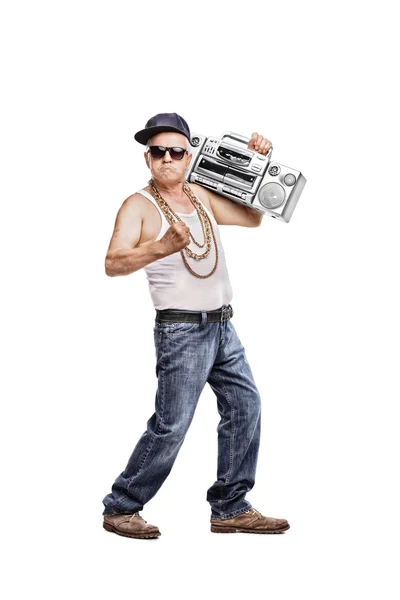 Man holding a ghetto blaster — Stock Photo, Image