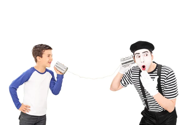 Kid talking to a comedian — Stock Photo, Image