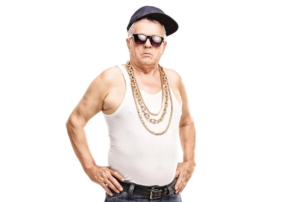 Starszy człowiek w ubrania hip-hop — Zdjęcie stockowe