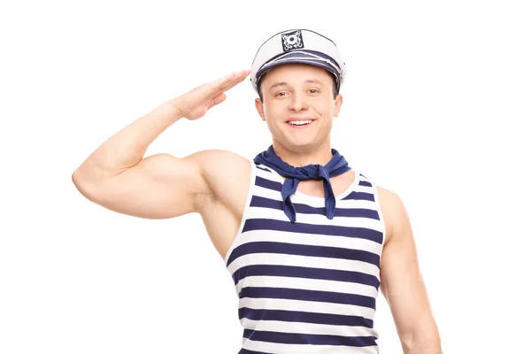 Male sailor saluting towards the camera — Stock Photo, Image