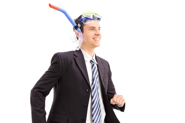 Businessman in suit with snorkering mask — Stock Photo, Image