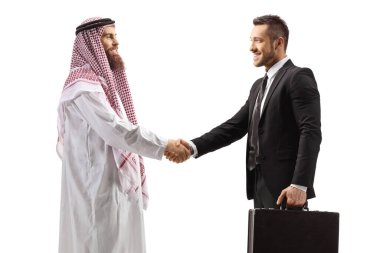 Arab shaking hands with a businessman isolated on white background