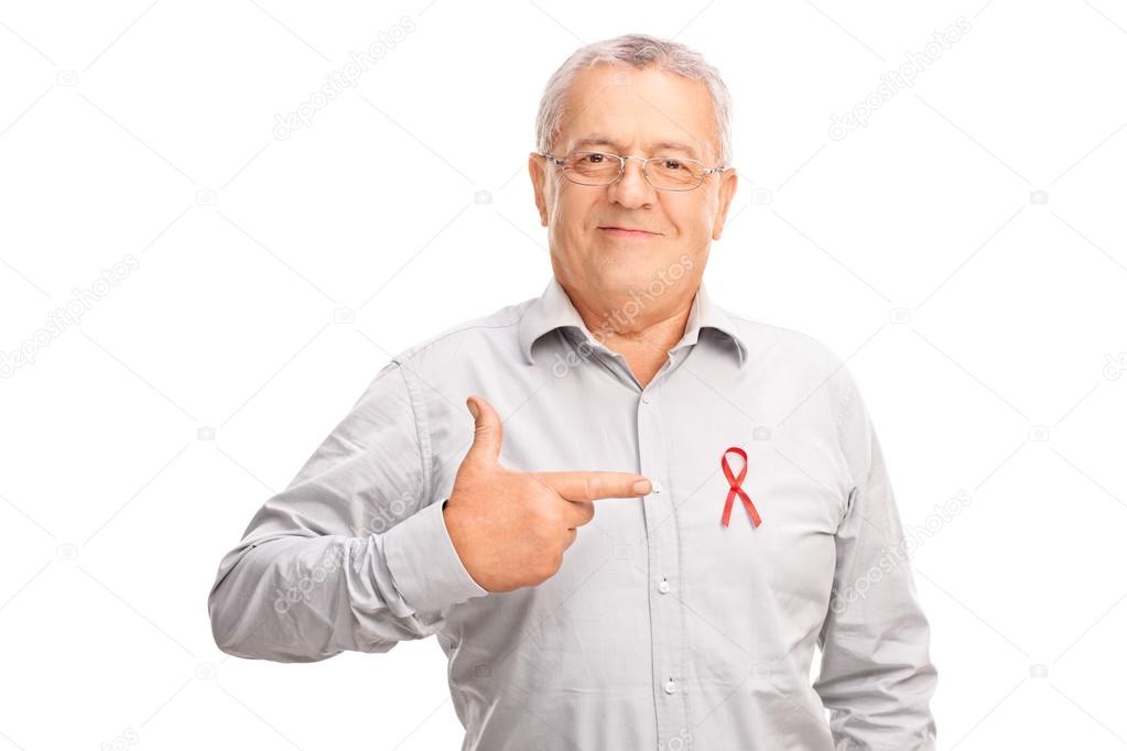 senior gentleman with an AIDS badge