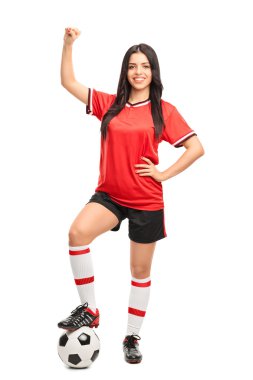 Kadın futbol oyuncu el mutluluk
