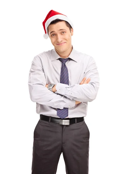Fröhlicher Geschäftsmann mit Weihnachtsmütze — Stockfoto