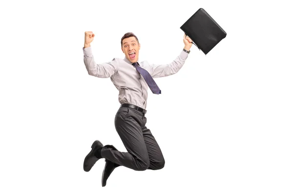 Delighted businessman jumping out of joy — Stok fotoğraf