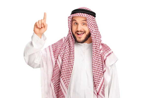 Mâle arabe pointant vers le haut avec son doigt — Photo