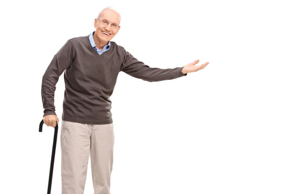 Old man gesturing with hand — Stock Photo, Image