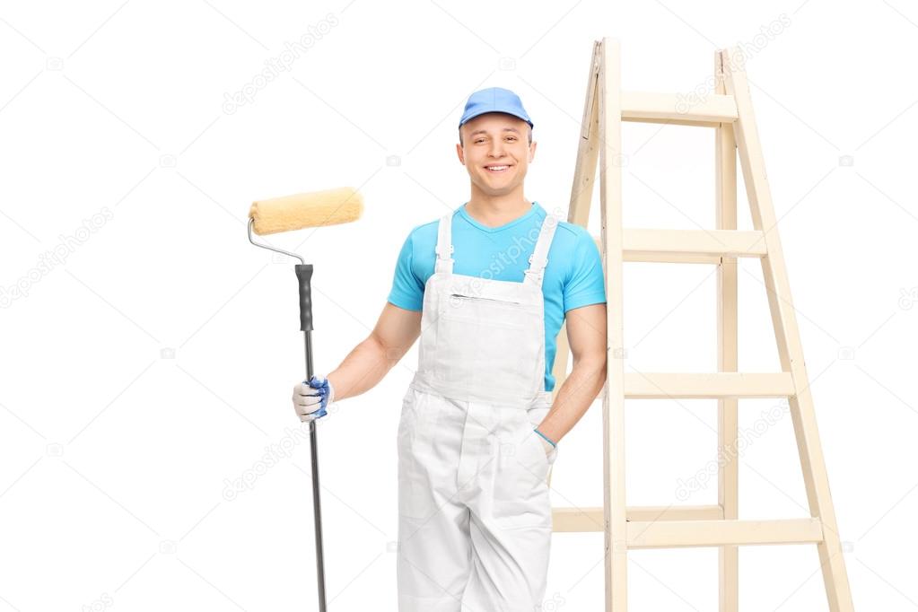 Painter holding a paint roller
