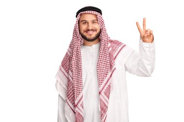 Neşeli Arap barış hareketi yapma