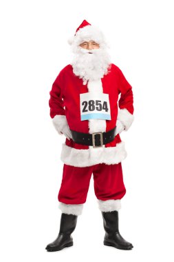 Santa Claus with a race number on chest