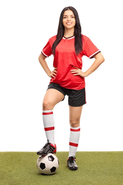 Female football player with ball — Stock Photo, Image