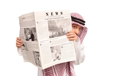 Sacred Arab hiding behind a newspaper clipart