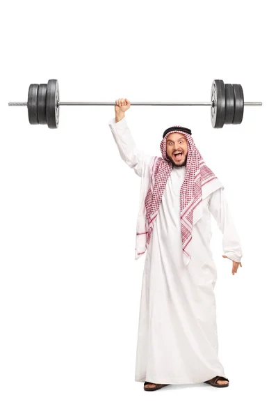 Jonge Arabische heffen een zware barbell — Stockfoto