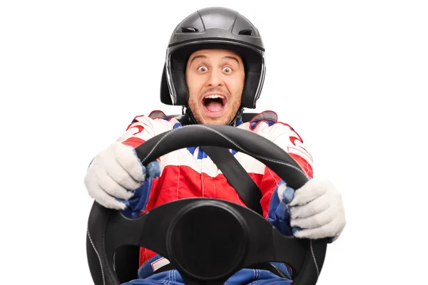 Excited car racer driving fast — Stock Photo, Image