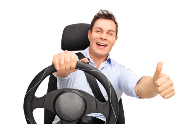 Man driving and giving a thumb up — Stock Photo, Image