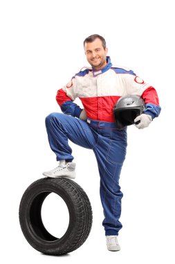 Young car racer holding a helmet  clipart