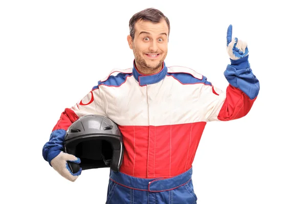 Male car racer having an idea — Stok fotoğraf