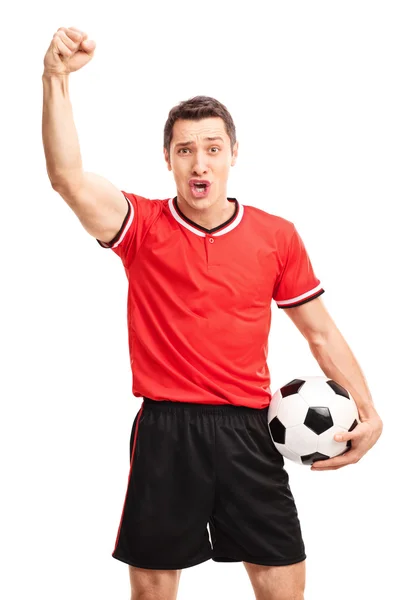 Young football player gesturing success — 图库照片