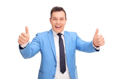 Yaşasın vererek mavi elbiseli adam