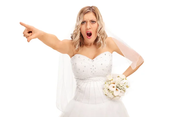 Angry bride pointing with her finger — Stock Photo, Image