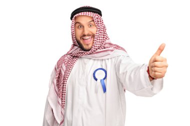 Cheerful Arab giving a thumb up clipart
