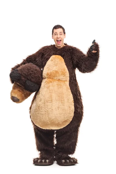 Guy in bear costume giving a thumb up — 스톡 사진