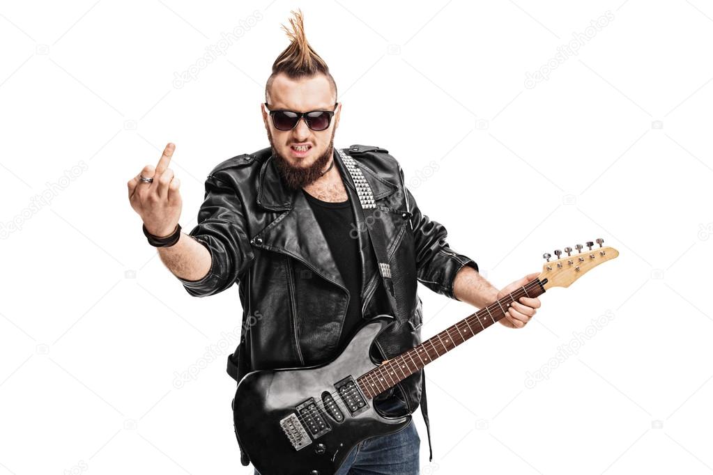 punk rocker holding guitar