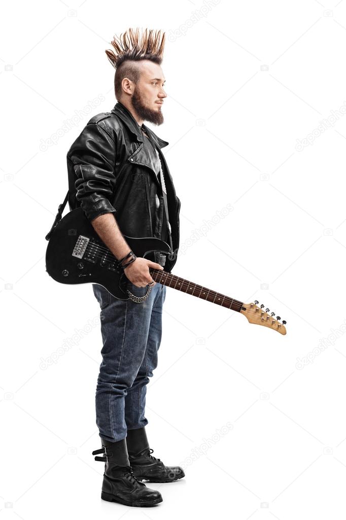 punk rocker holding an electric guitar