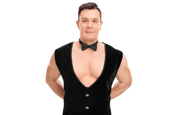 Butler with a black vest and bow-tie — Stock Photo, Image