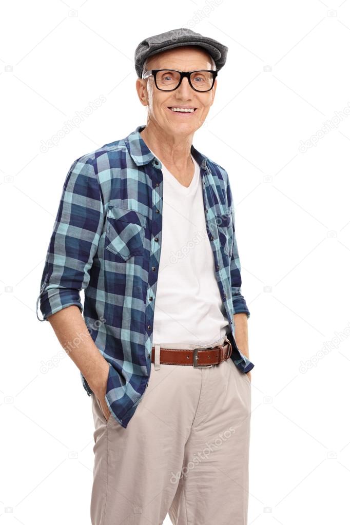 Senior gentleman in a blue checkered shirt 