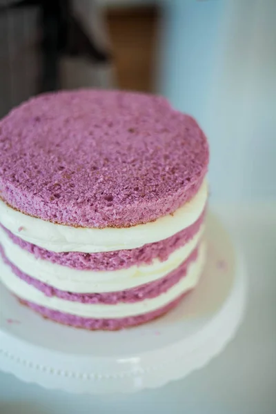 Young beautiful woman bakes a cake. Sweets.