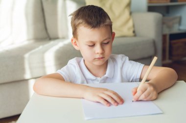 Öğrenci internette ders çalışıyor. Oğlan nişanlandı. Karantinaya alın. Çevrimiçi.