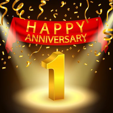 Altın konfeti ve spot ışığı ile Mutlu 1 Yıldönümü kutlaması