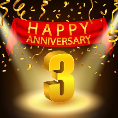 Altın konfeti ve spot ışığı ile Mutlu 3 yıldönümü kutlaması