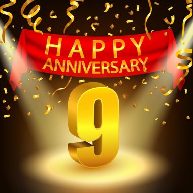 Altın konfeti ve spot ışığı ile Mutlu 9 yıldönümü kutlaması