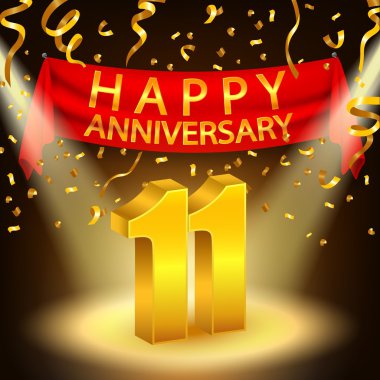 Altın konfeti ve spot ışığı ile Mutlu 11 th Anniversary kutlama