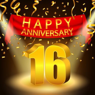 Altın konfeti ve spot ışığı ile Mutlu 16 Yıldönümü kutlaması