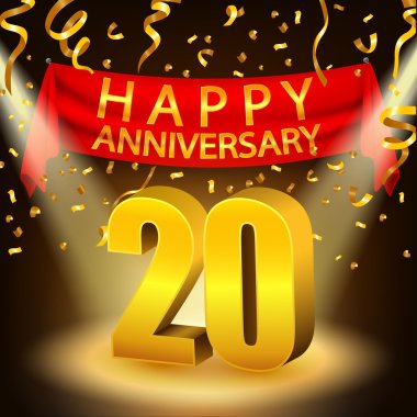 Altın konfeti ve spot ışığı ile Mutlu 20 th Anniversary kutlama