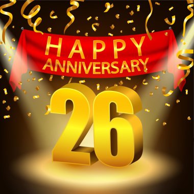 Altın konfeti ve spot ışığı ile Mutlu 26 Yıldönümü kutlaması