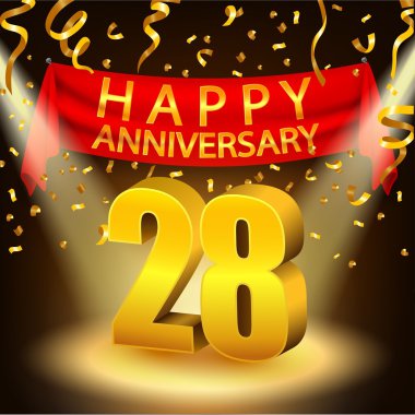 Altın konfeti ve spot ışığı ile Mutlu 28 Yıldönümü kutlaması