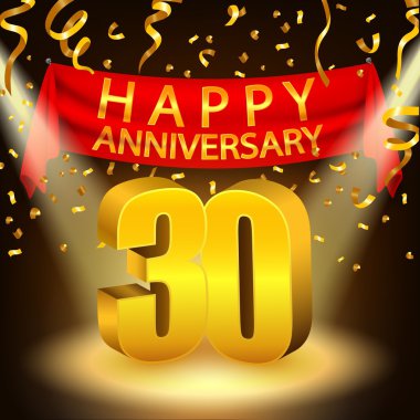 Altın konfeti ve spot ışığı ile Mutlu 30 yıldönümü kutlaması